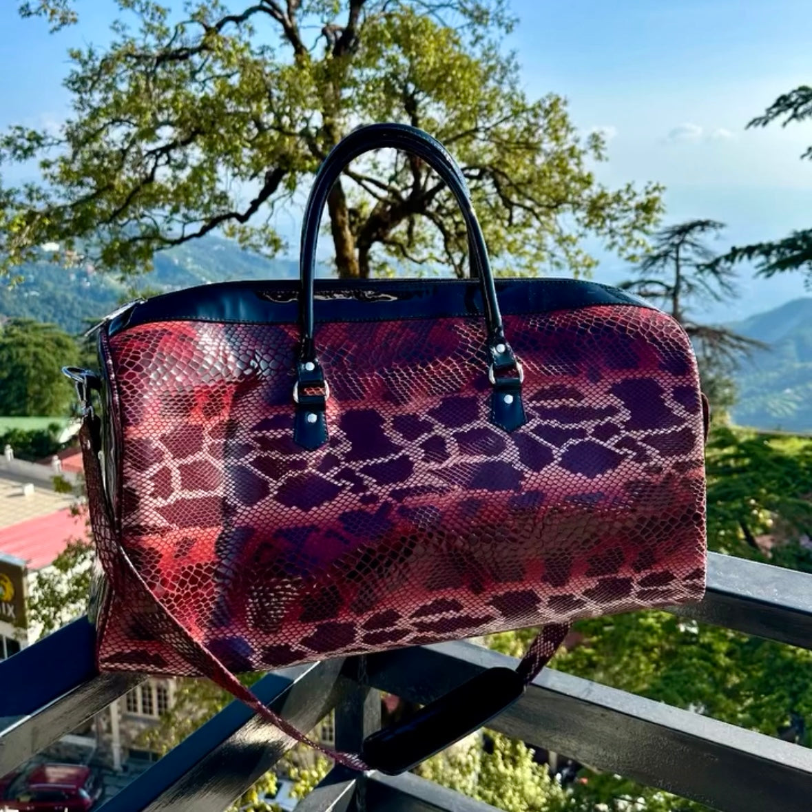 Exotic Burgundy Snake Scaled Duffel Bag