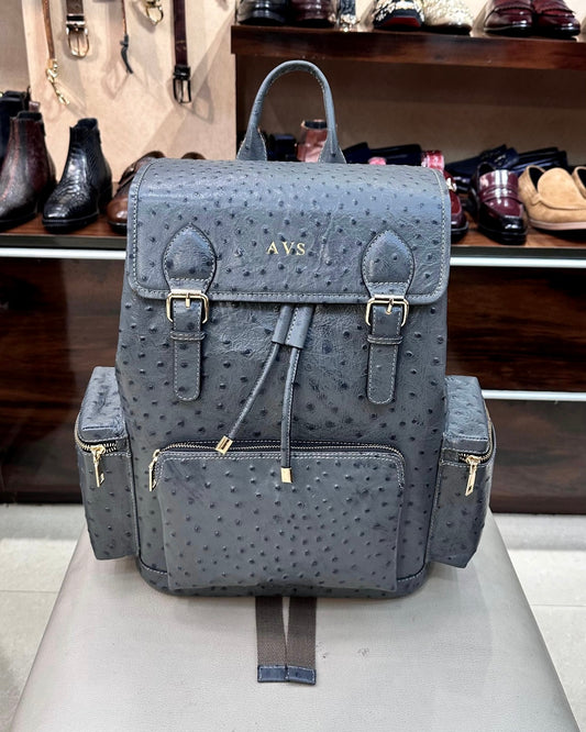 Custom Grey Ostrich Scaled Leather Backpack