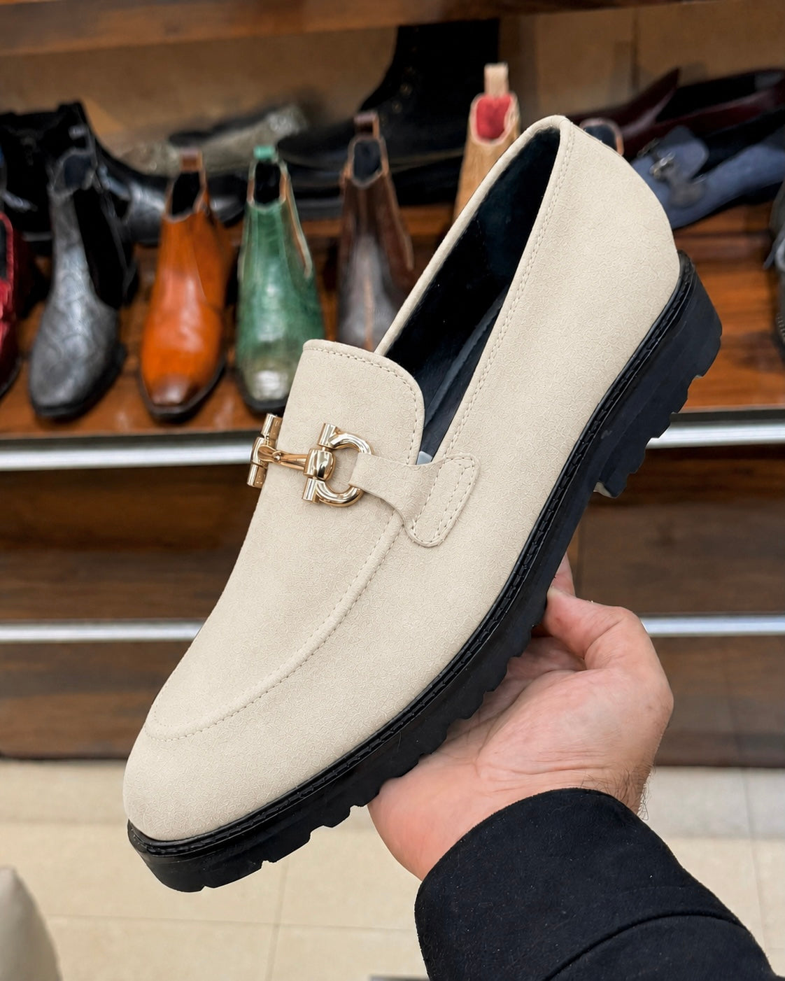 Beige chunky loafers