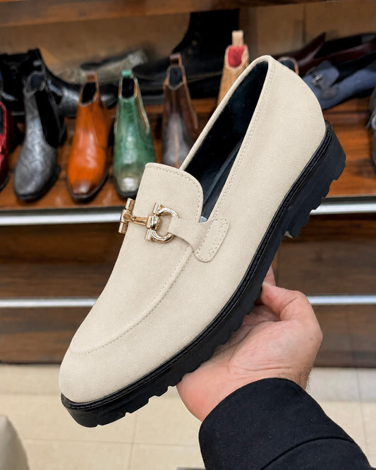 Beige chunky loafers