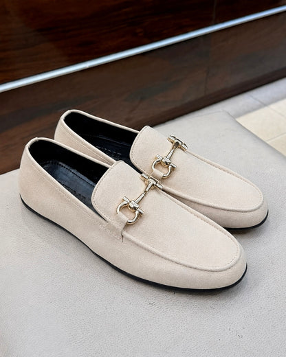 Beige driving loafers