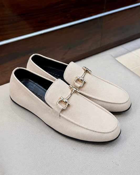Beige driving loafers