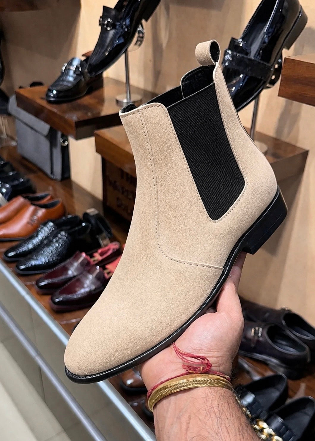 Beige suede chelsea boots