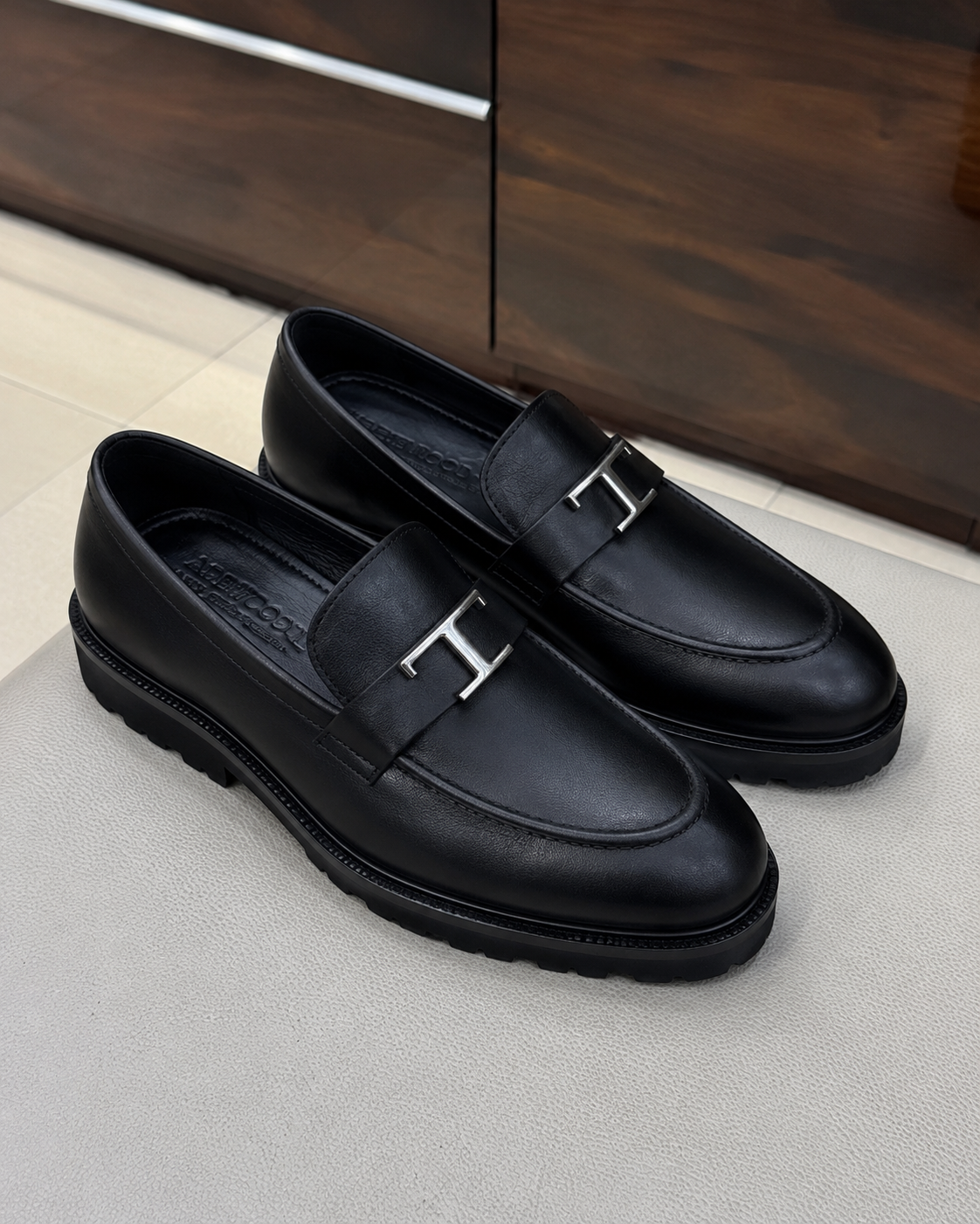 Black chunky loafers