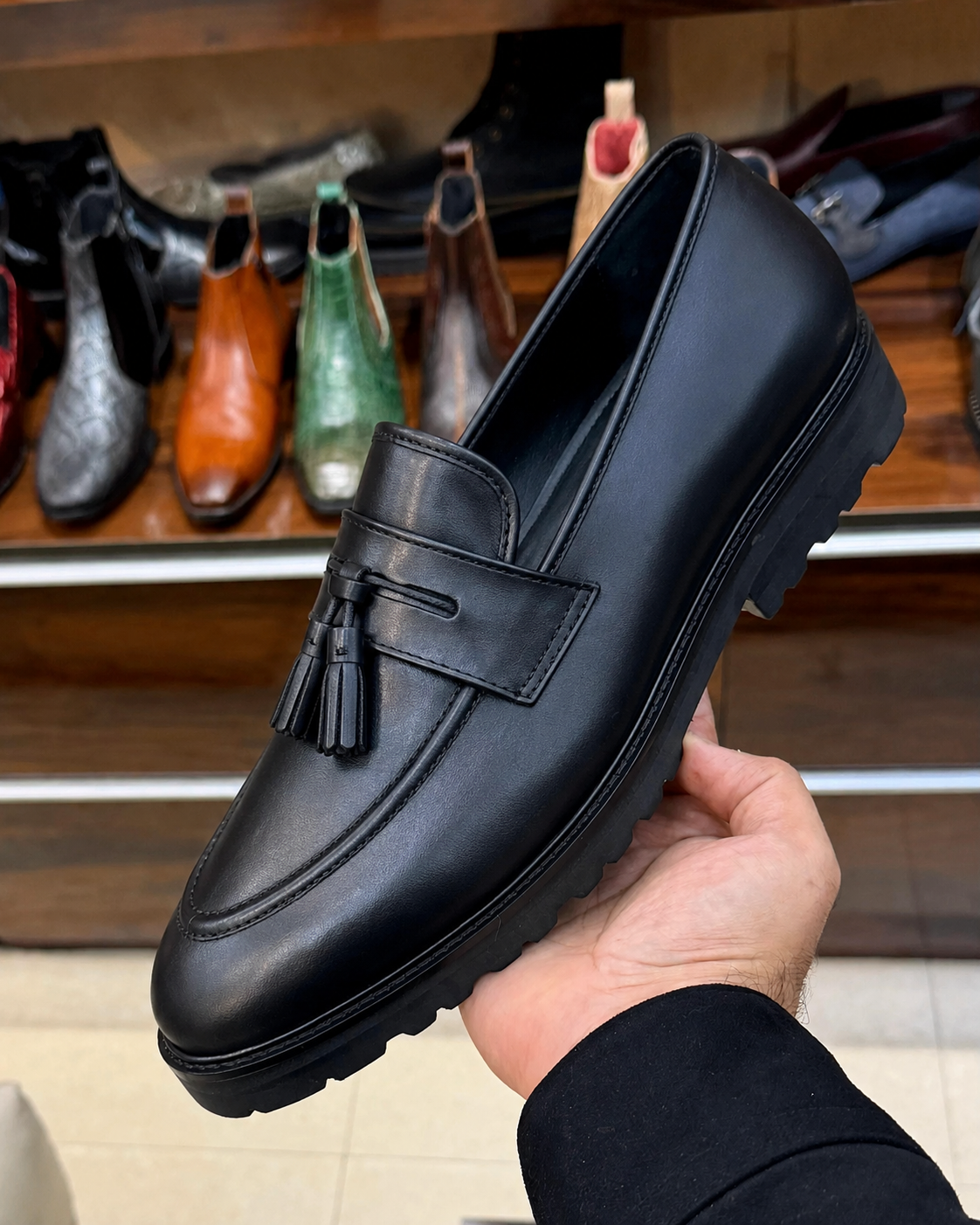 Black chunky tassel loafers