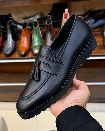Black chunky tassel loafers