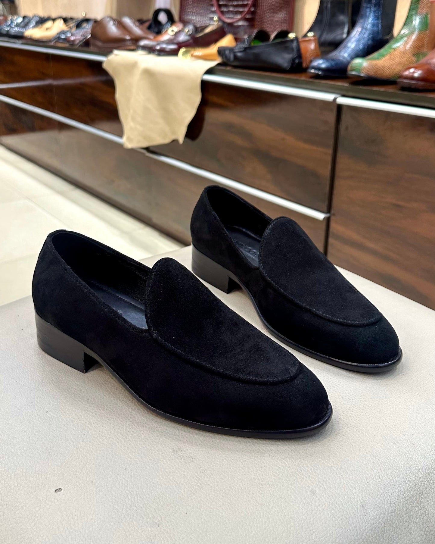 Black suede belgian loafere