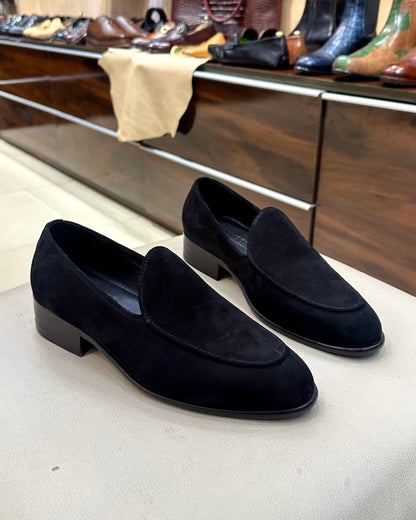 Black suede belgian loafere