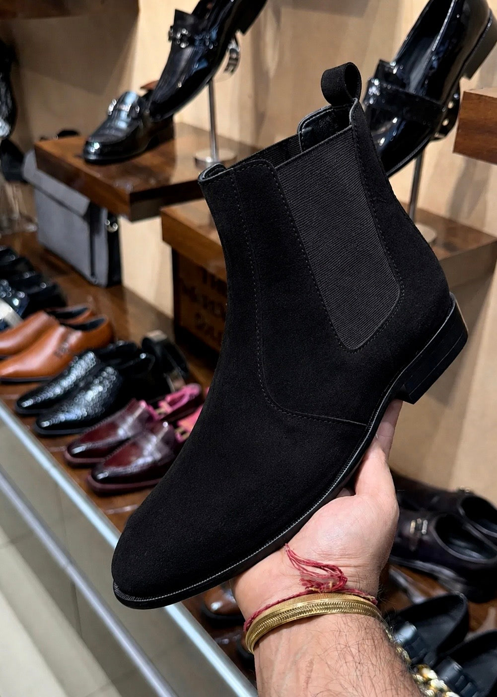 Black suede chelsea boots for men