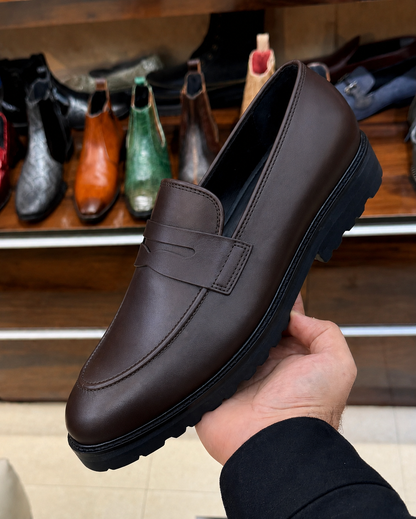 Brown chunky penny loafers for men