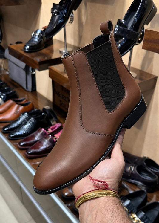 Brown leather chelsea boots for men