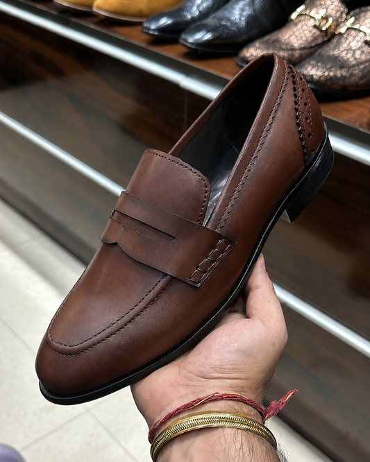 Brown penny loafers for men