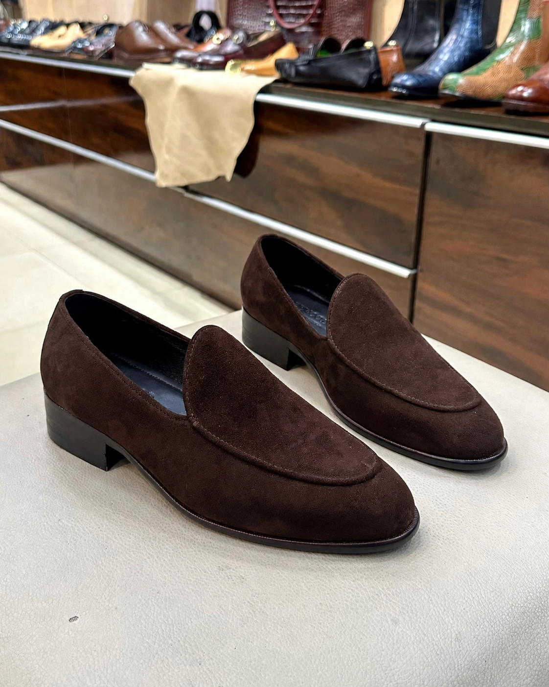 Brown suede belgian loafers