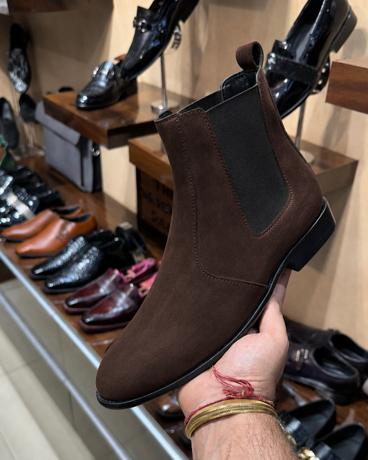 Brown suede chelsea boots for men