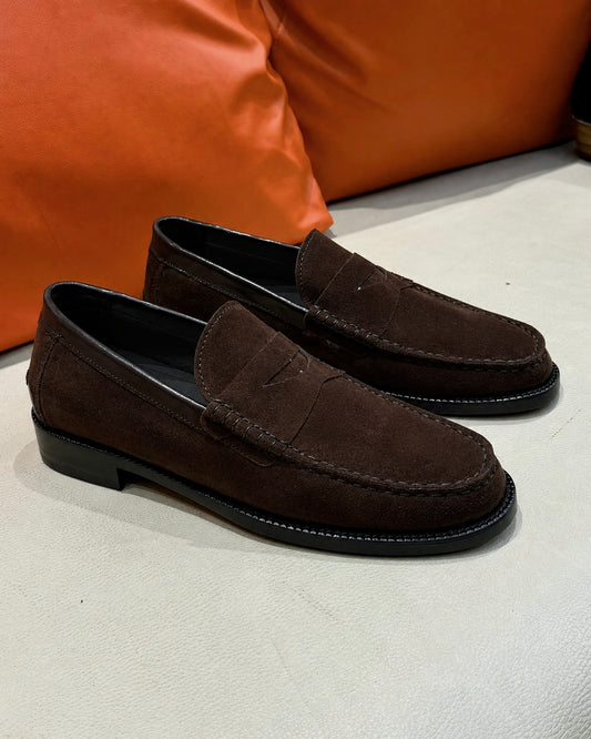 brown suede moccasins