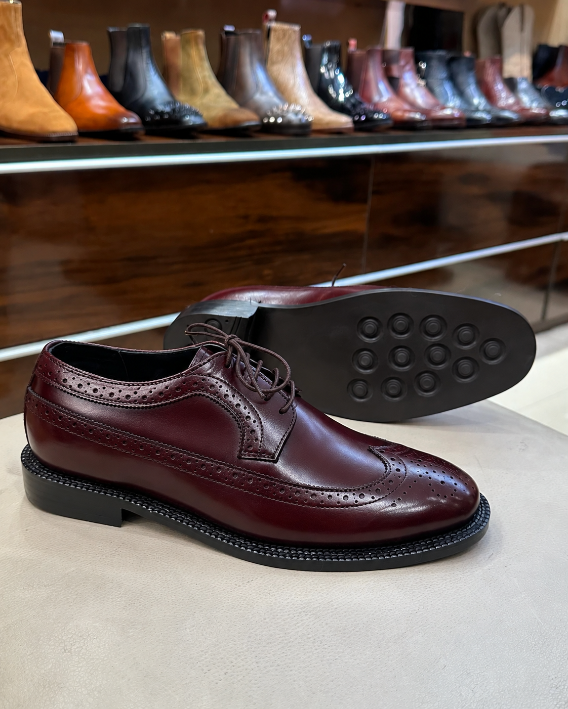 Burgundy brogues for men