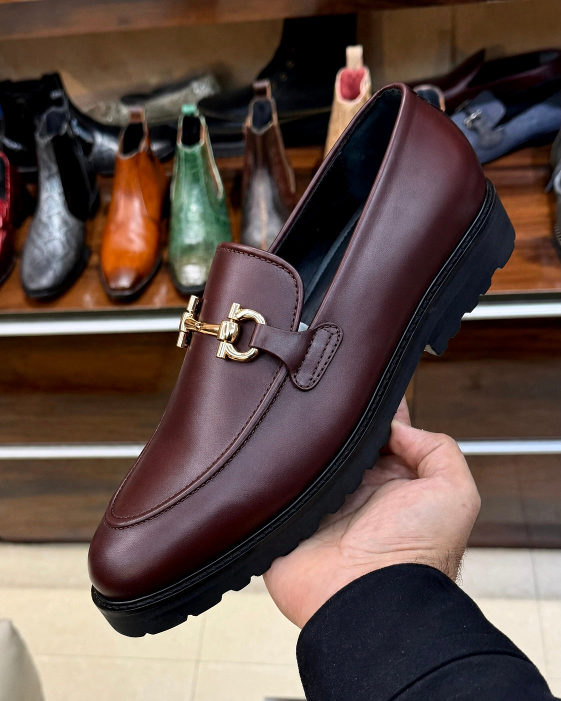 Burgundy chunky loafers