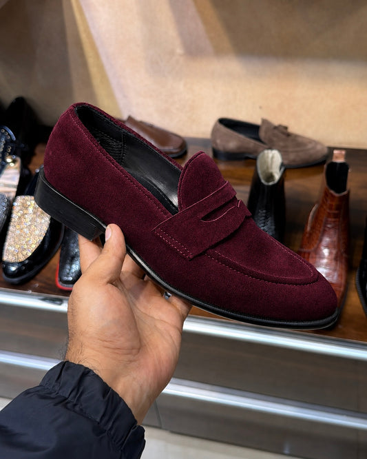 burgundy suede loafers