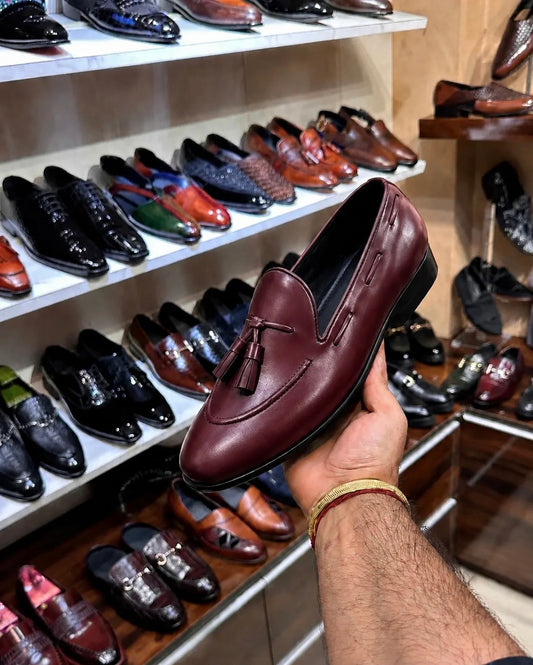 Burgundy loafers with tassels