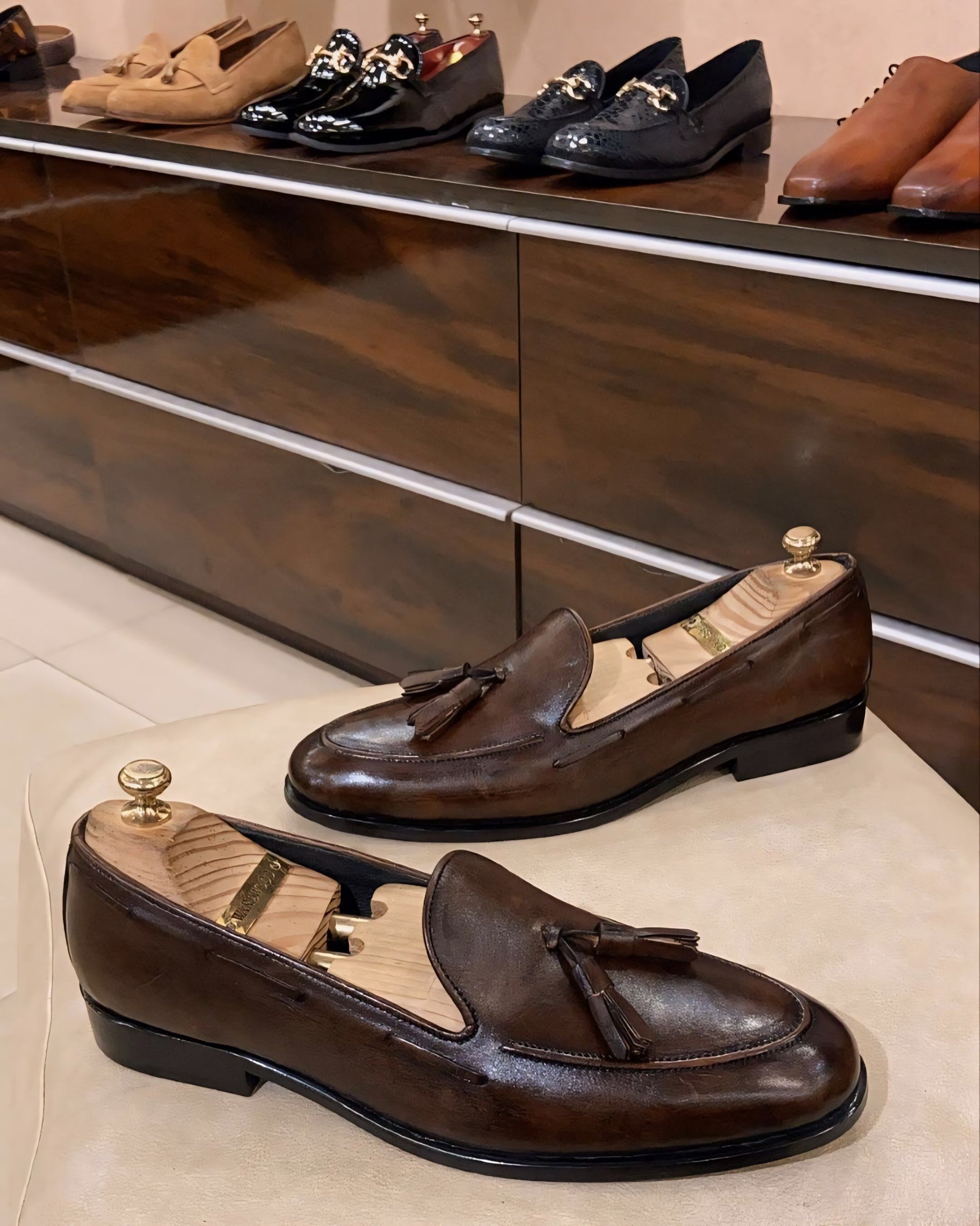 Chocolate brown loafers with tassels