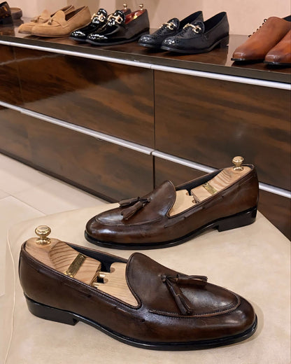 Chocolate brown loafers with tassels