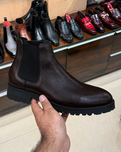 Dark brown chunky chelsea boots