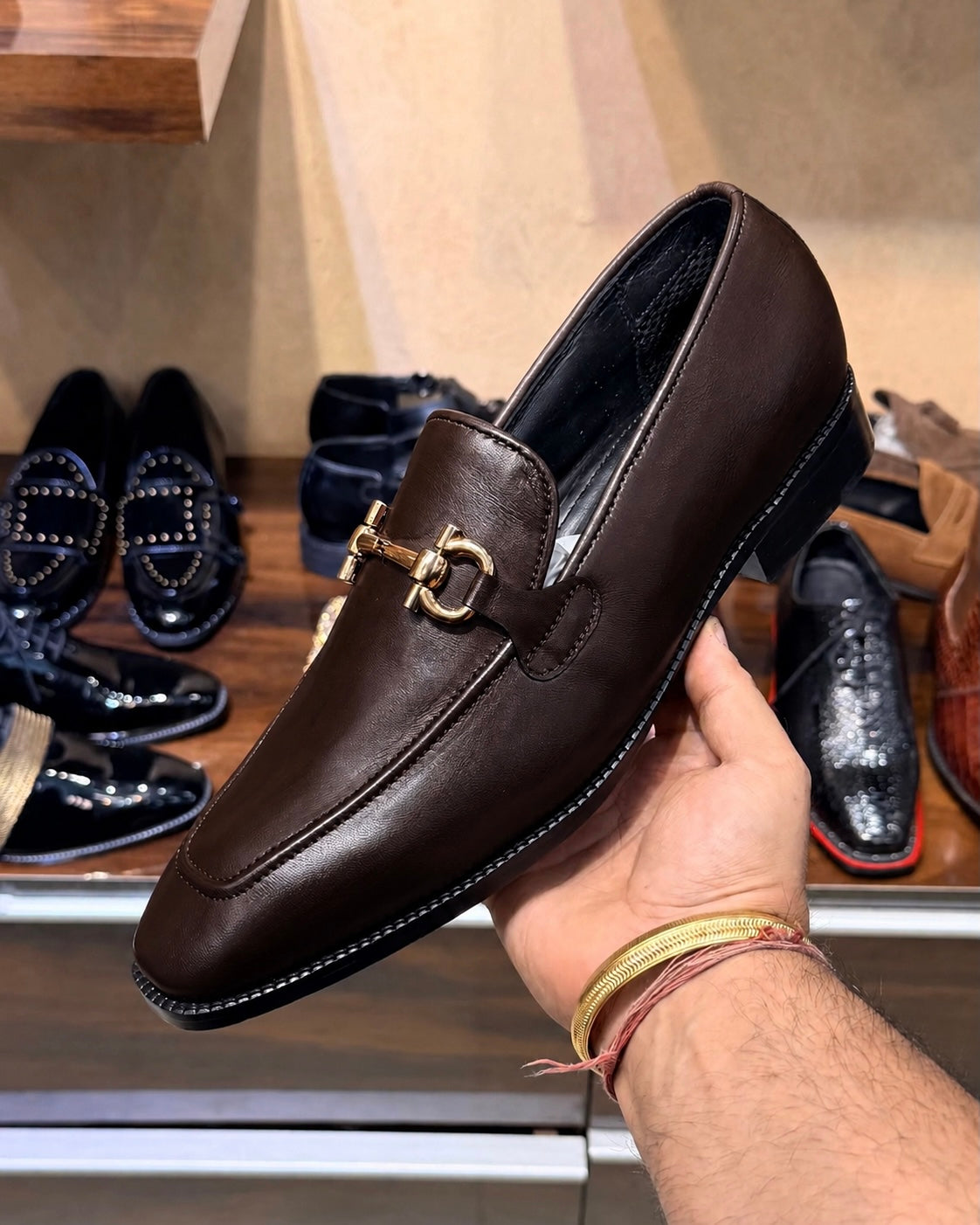 Dark brown horsebit loafers