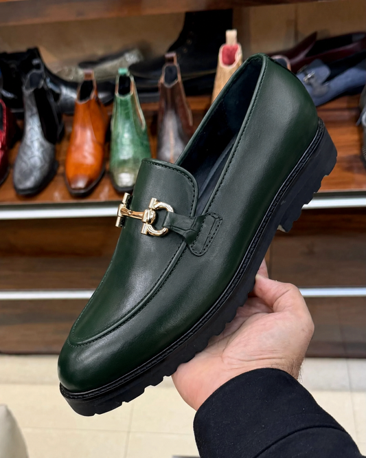 Dark green chunky loafers