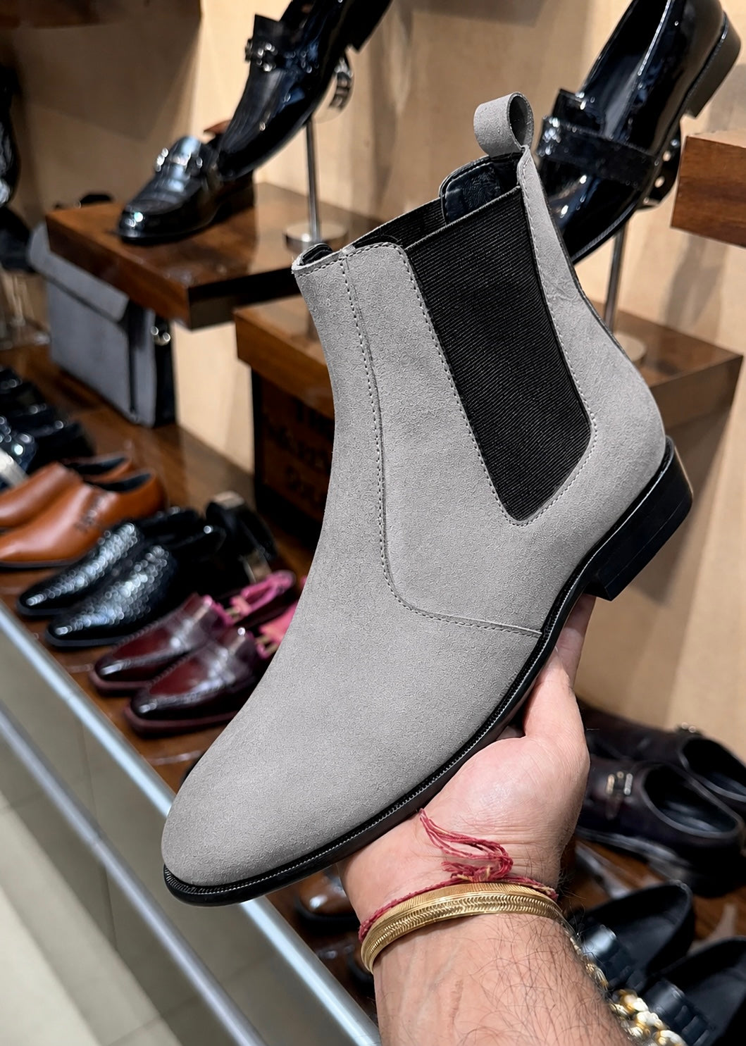 Grey suede chelsea boots for men