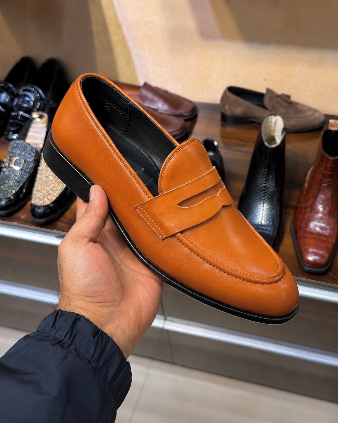 Light tan penny loafers