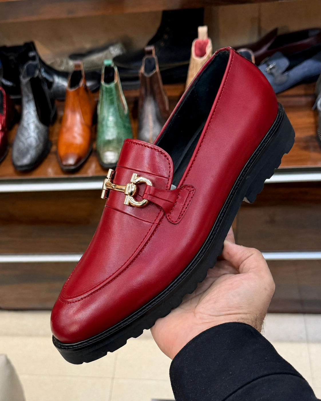 Red chunky loafers