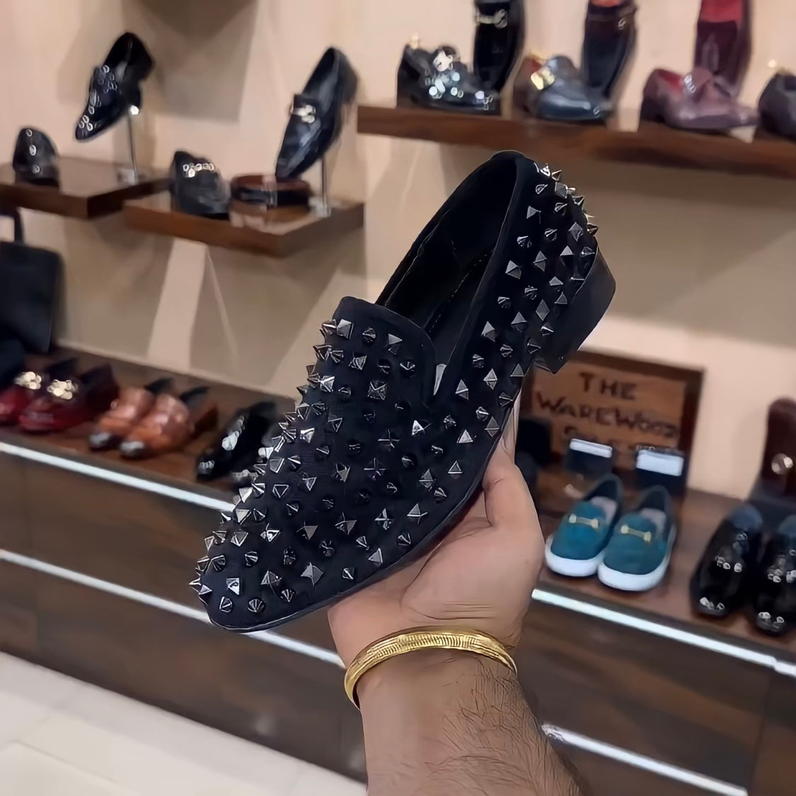 Silver Studded Loafers With Red Bottoms