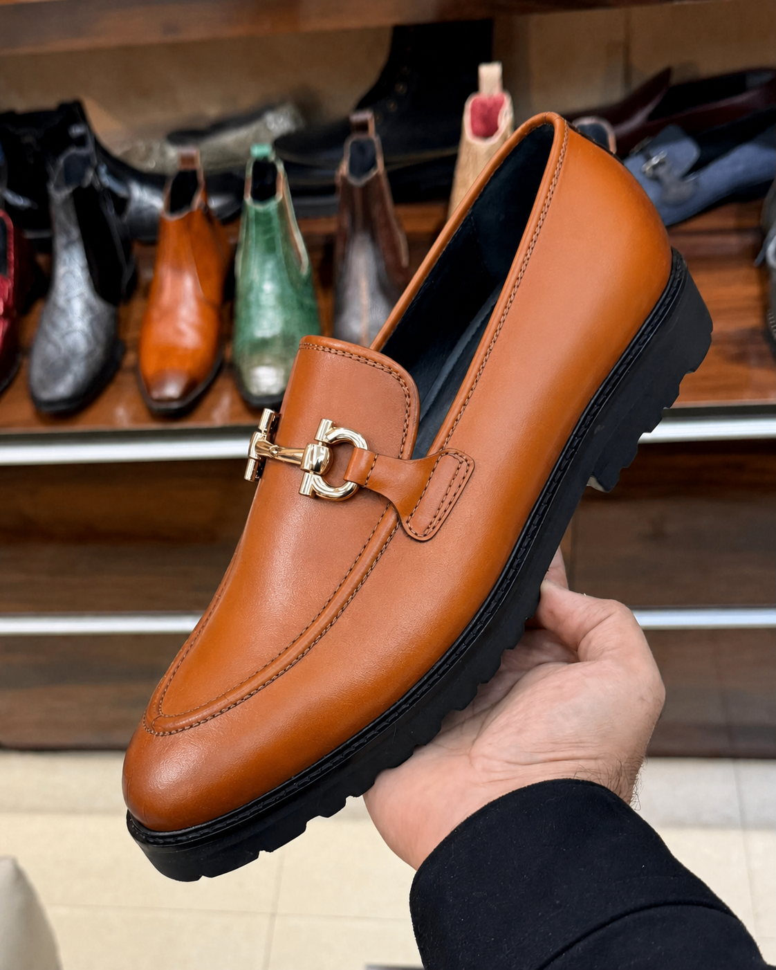 Tan chunky loafers