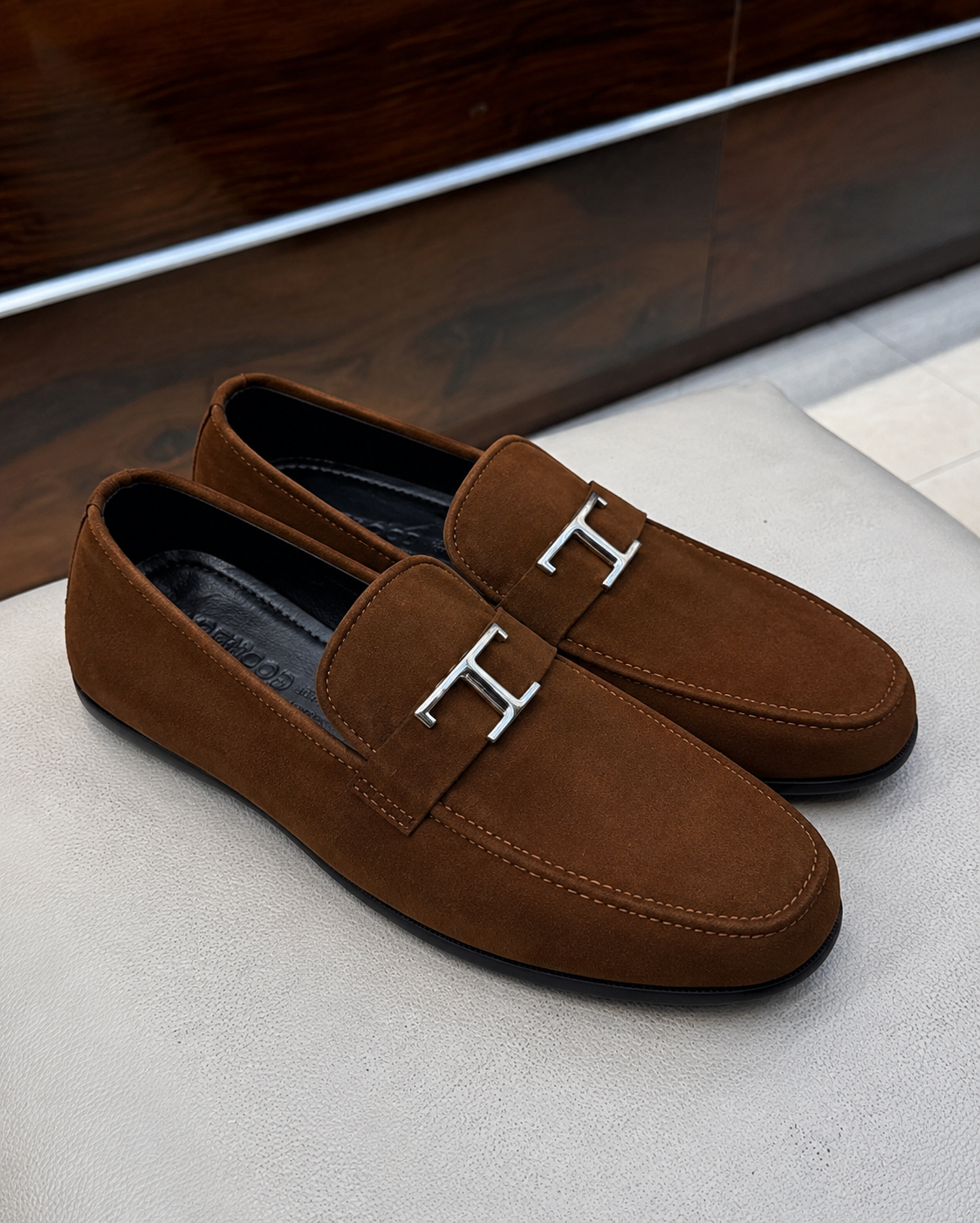 Tobacco suede loafers